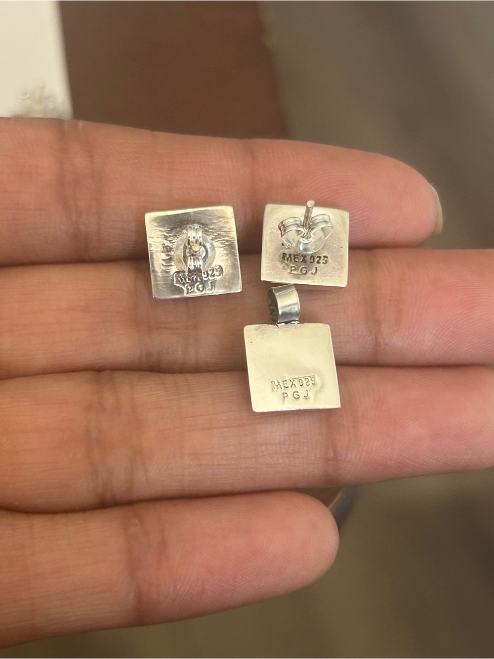 Taxco Mexico 925 Sterling Silver Blue Stud Earrings & Pendant Set 1cm - Picture 7 of 8